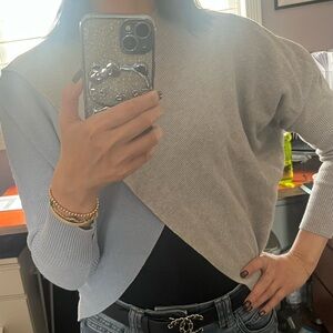 Elan Women's Darla asymmetrical cross front Sweater - Gray and Blue